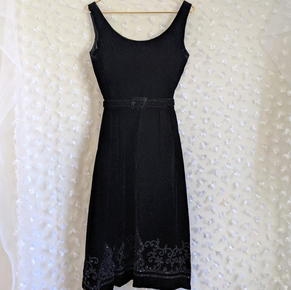 Vintage Black Sleeveless Belted A-Line Dress
